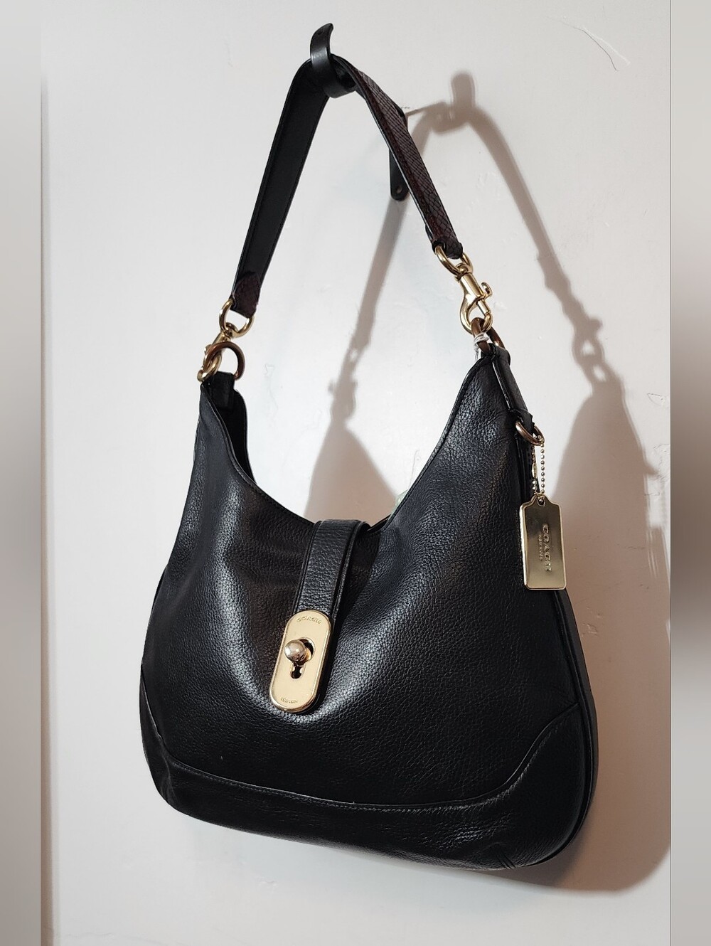 Coach Black Leather Hobo Bag with Gold Hardware